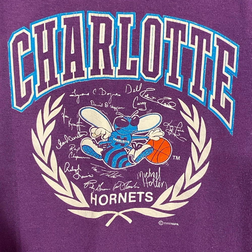 1988 Charlotte Hornets NBA Inaugural Season Tee USA MADE Vintage 80s Purple L
